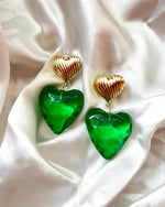 Green & Gold Heart Earrings