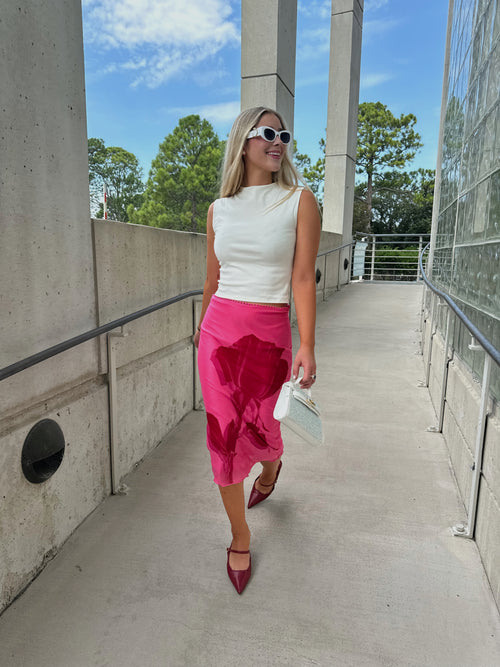 Pink & Red Rose Midi Skirt