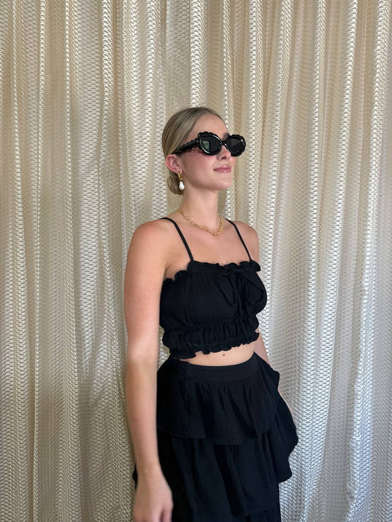 Black Ruffled Top & Maxi Skirt Set