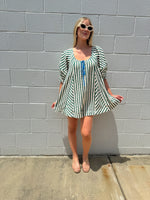Green Striped Puff Sleeve Romper