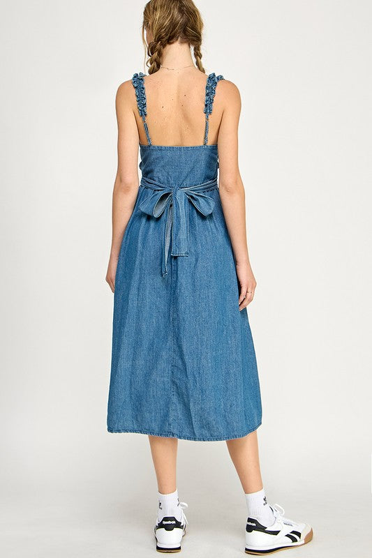 Denim Ruffle Midi Dress