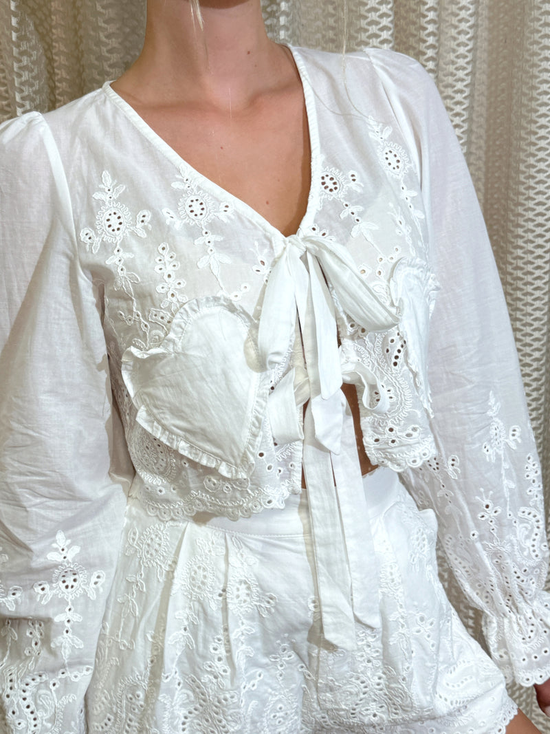 Eyelet Heart Tie Front Top