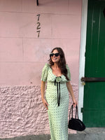 Seafoam Puff Sleeve Polka Dot Dress