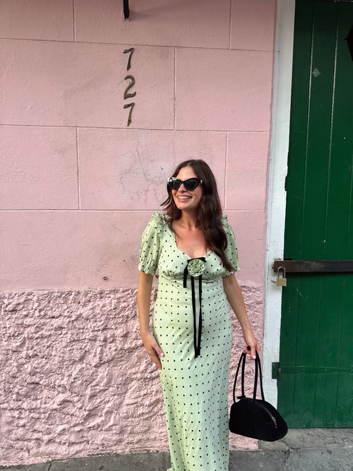 Seafoam Puff Sleeve Polka Dot Dress