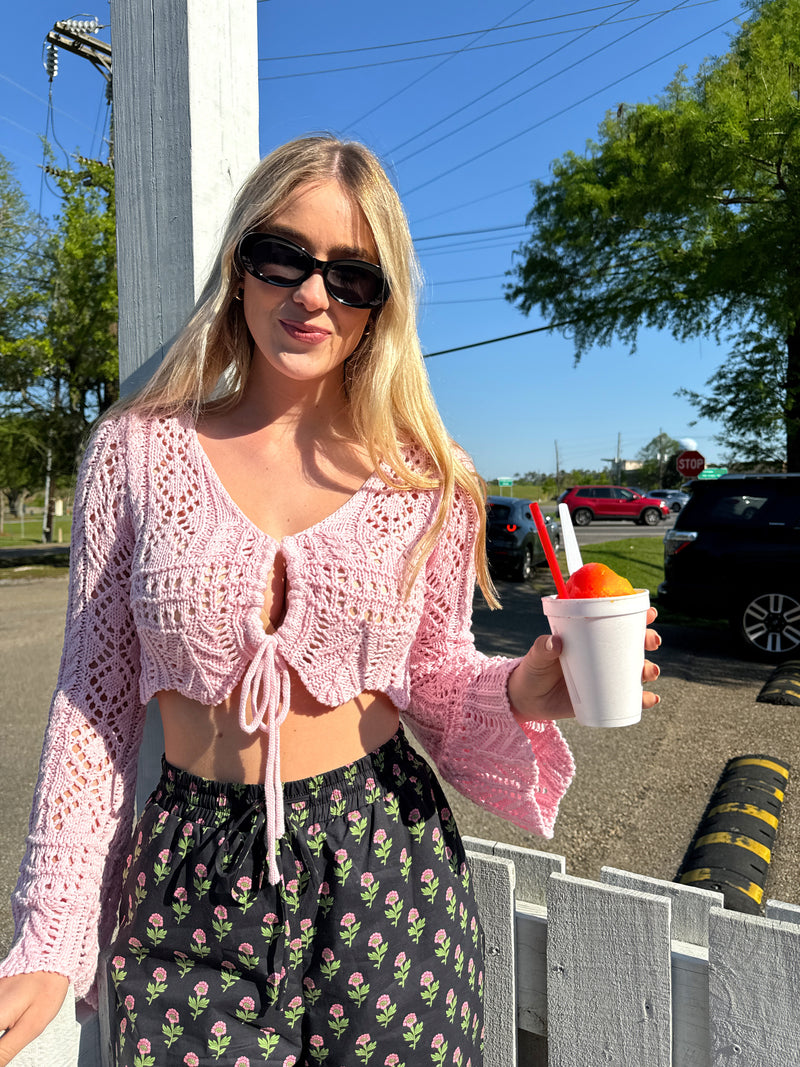 Pink Knit Crochet Top