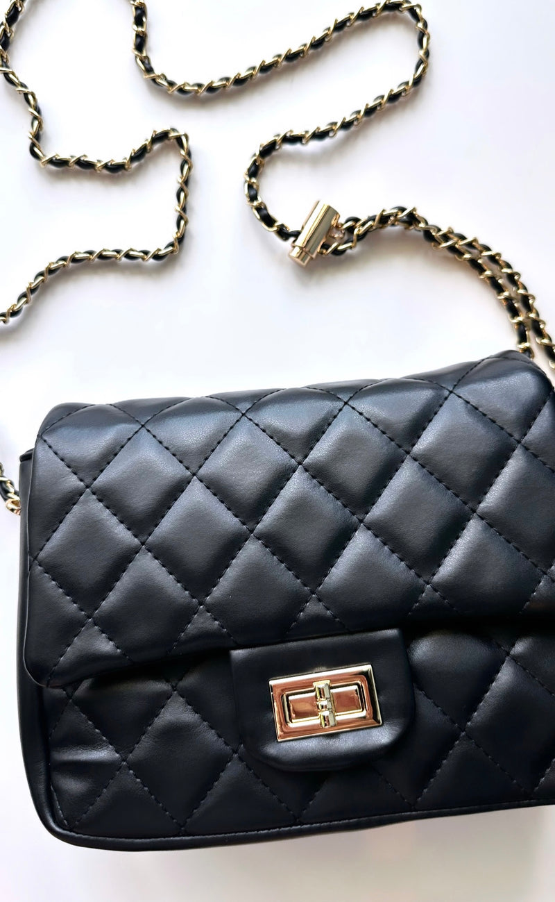 Black Quilted Faux Leather Purse