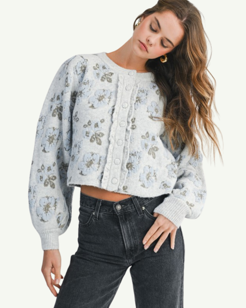 Blue Floral Cardigan Sweater
