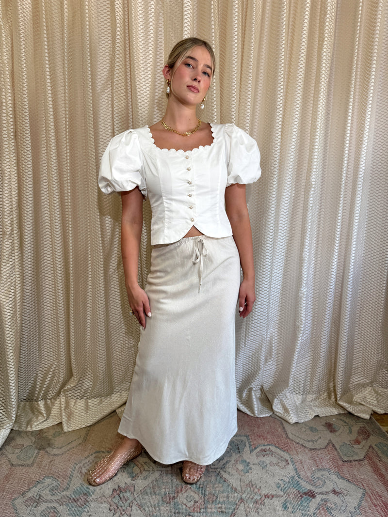 Beachside Natural Linen Midi Skirt