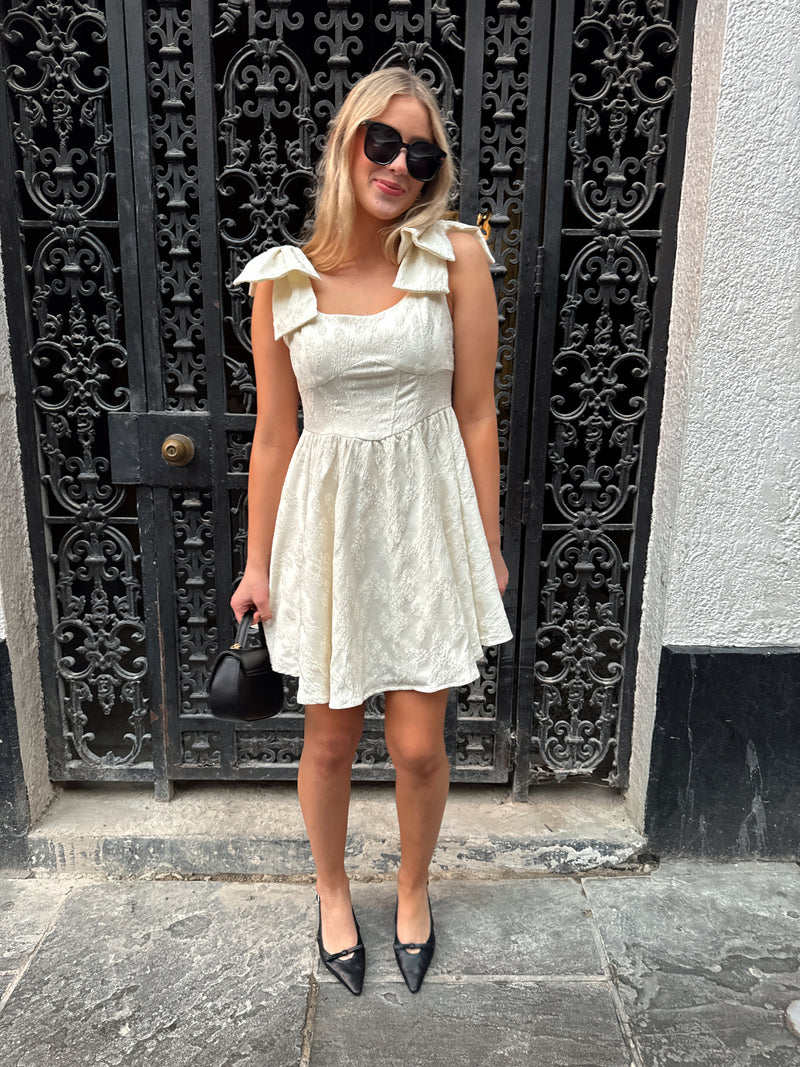 Ivory Jacquard Bow Dress