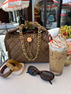 Latte Quilted Hobo Bucket Handbag