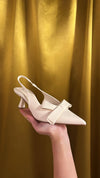 Cream Bow Slingback Kitten Heels