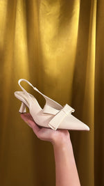 Cream Bow Slingback Kitten Heels