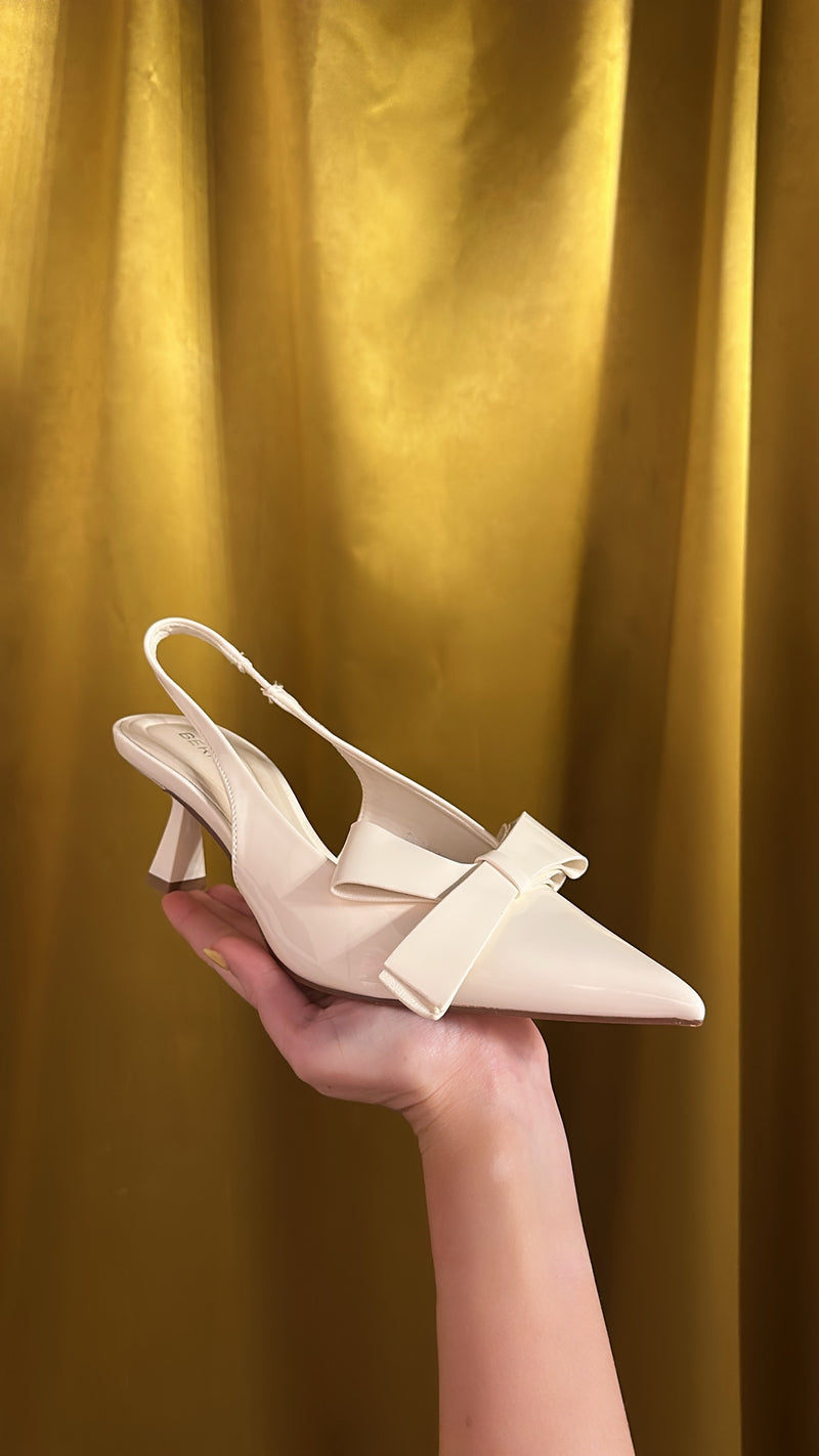 Cream Bow Slingback Kitten Heels