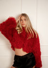 Red Faux Shearling Cropped Jacket