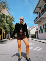 Red Sequin Mini Shorts