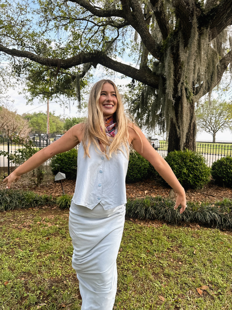 Baby Blue Linen Maxi Skirt