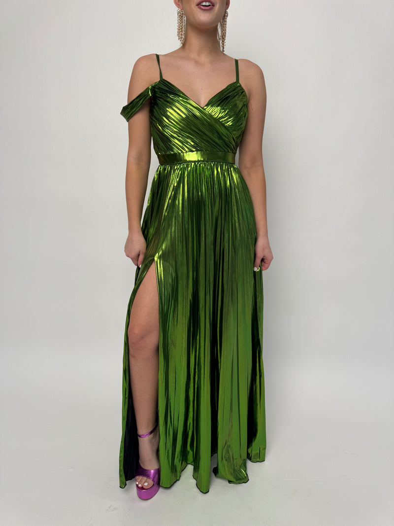 Metallic Green Pleated Gown