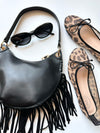 Black Leather Fringe Mini Purse