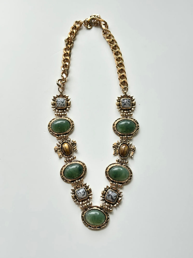 Vintage Sage Gem Statement Necklace