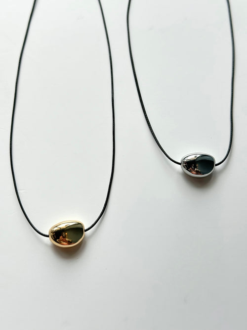 Gold Oval Pendant Cord Necklace