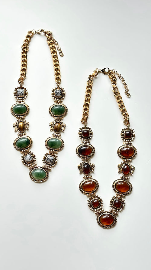 Vintage Amber Gem Statement Necklace