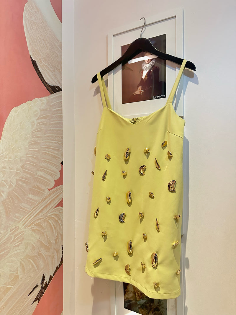 Chartreuse Embellished Mini Dress