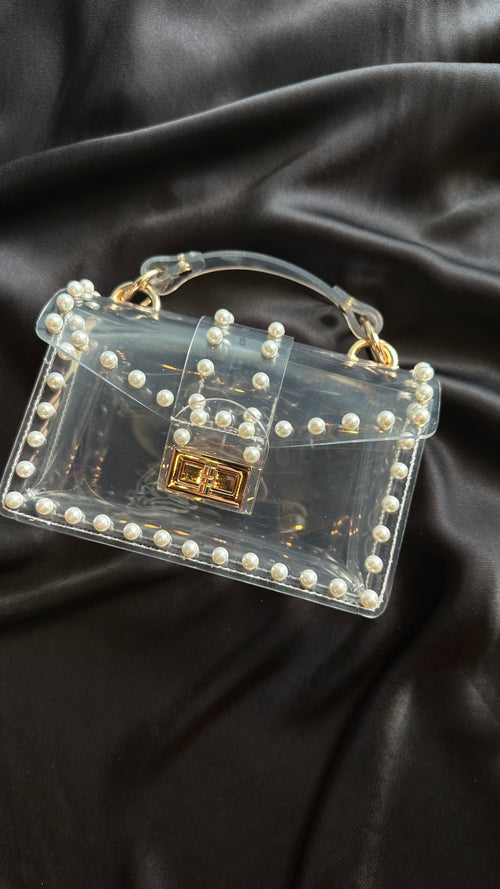 Pearl Studded Clear Mini Purse