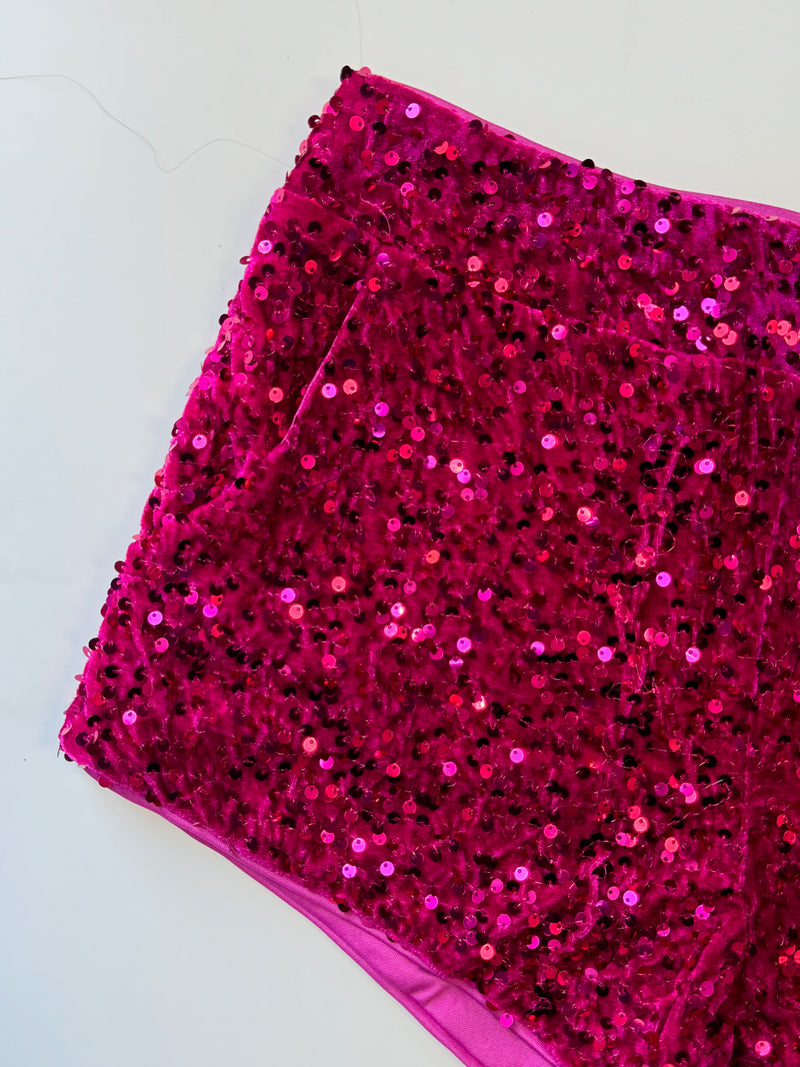 Fuchsia Sequin Mini Shorts