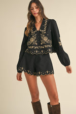 Black & Tan Embroidered Set Shorts