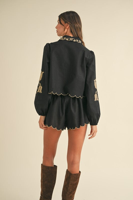 Black & Tan Embroidered Set Shorts