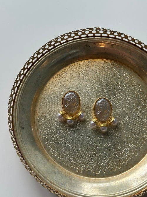 Pearlized Cameo Statement Earrings