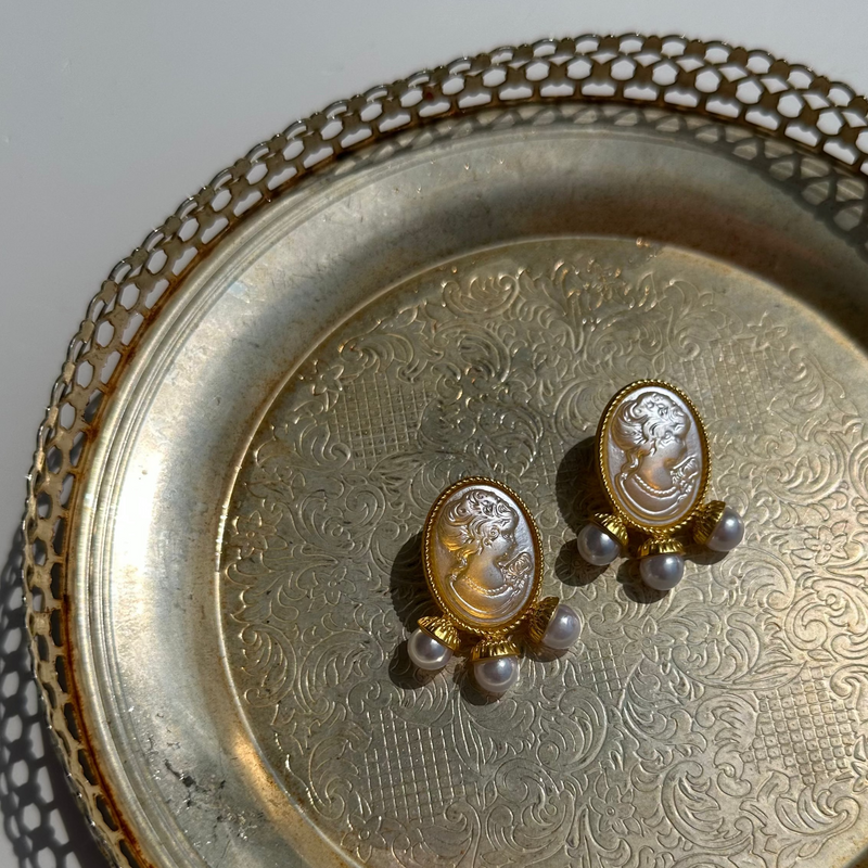 Pearlized Cameo Statement Earrings
