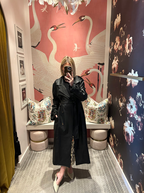 Black Faux Leather Trench Coat