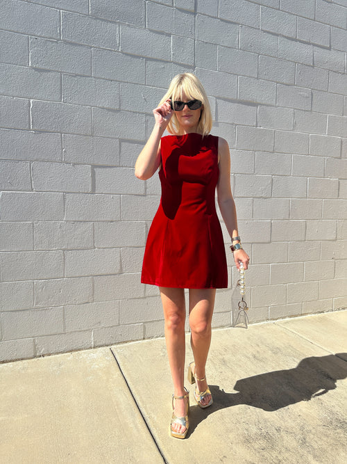 Elizabeth Red Velvet Shift Dress