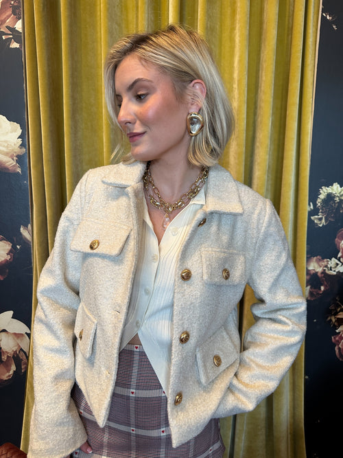 Faux Shearling Gold Button Jacket