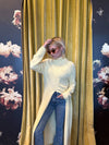 Butter Yellow Split Hem Turtleneck Top