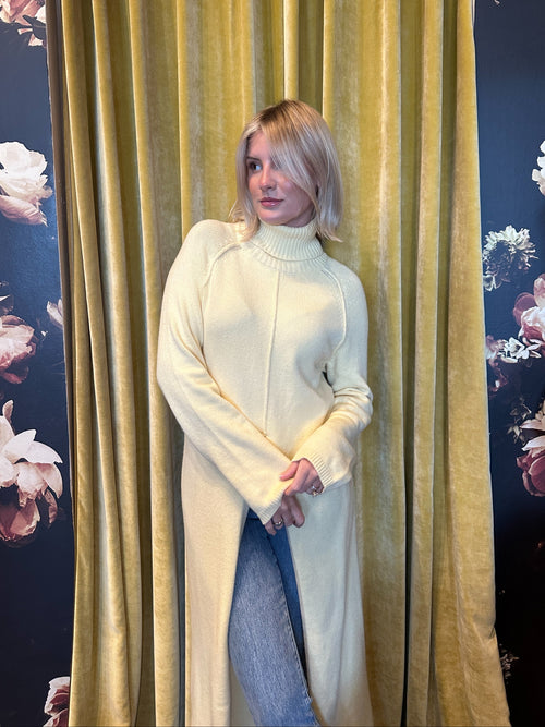 Butter Yellow Split Hem Turtleneck Top