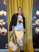 Gold Satin & Lace Midi Skirt