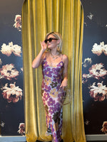 Purple & Gold Floral Midi Dress