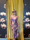Purple & Gold Floral Midi Dress
