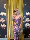 Purple & Gold Floral Midi Dress