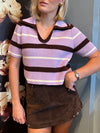 Lavender & Mocha Striped Sweater Top