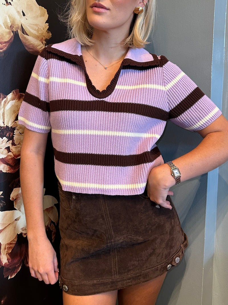 Lavender & Mocha Striped Sweater Top