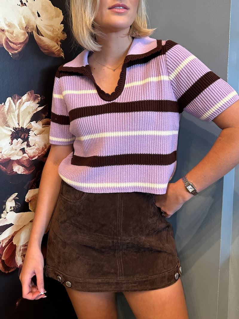 Lavender & Mocha Striped Sweater Top