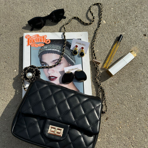 Black Quilted Faux Leather Purse