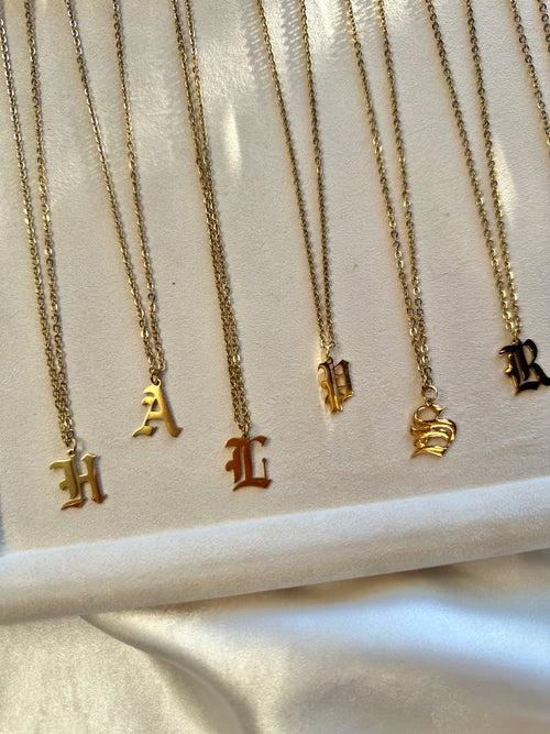 Long Chain Old English Initial Necklace