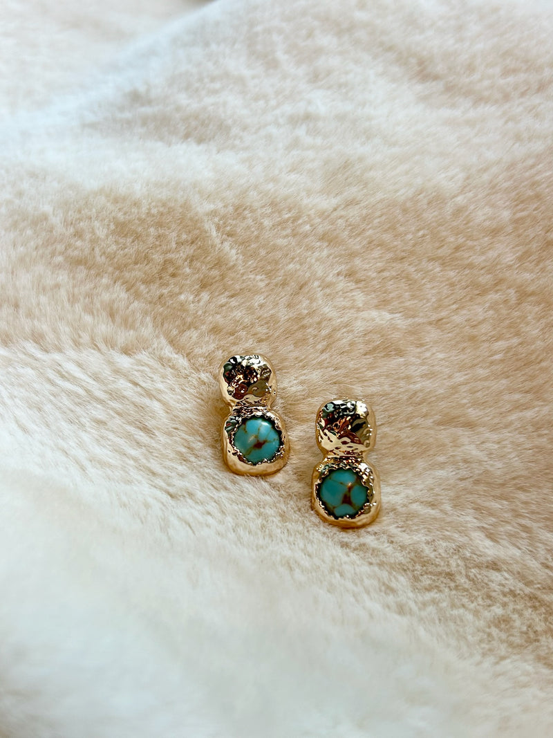 Gold & Stone Square Earrings
