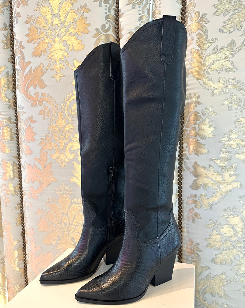 Western Black Knee High Boots