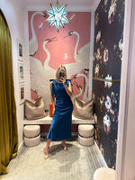 Cobalt Satin Cowl Back Midi Dress
