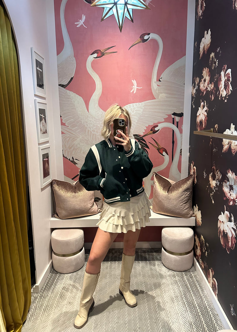 Ivory Suede Tiered Mini Skirt